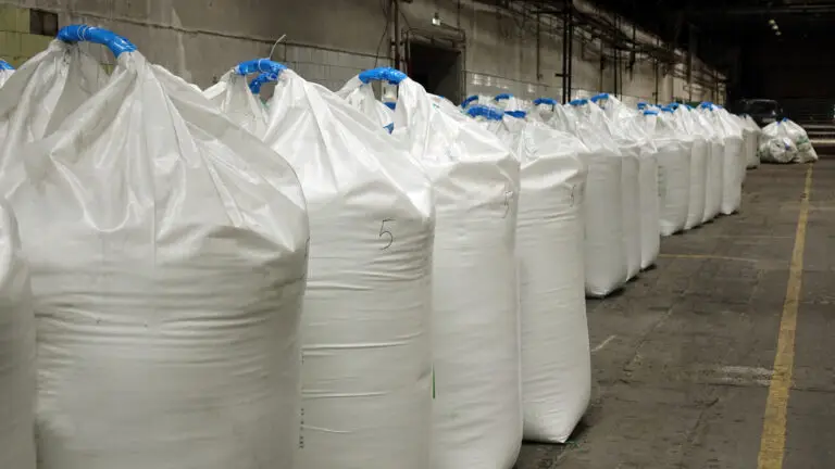 Bags of fertilizer in industrial production. woodworking